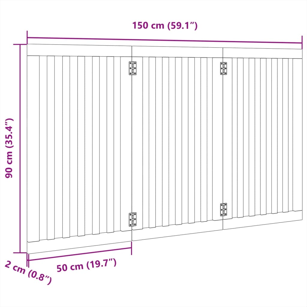 Cancello per Cani Pieghevole 3 Pannelli Nero 150cm Legno Pioppo 352254