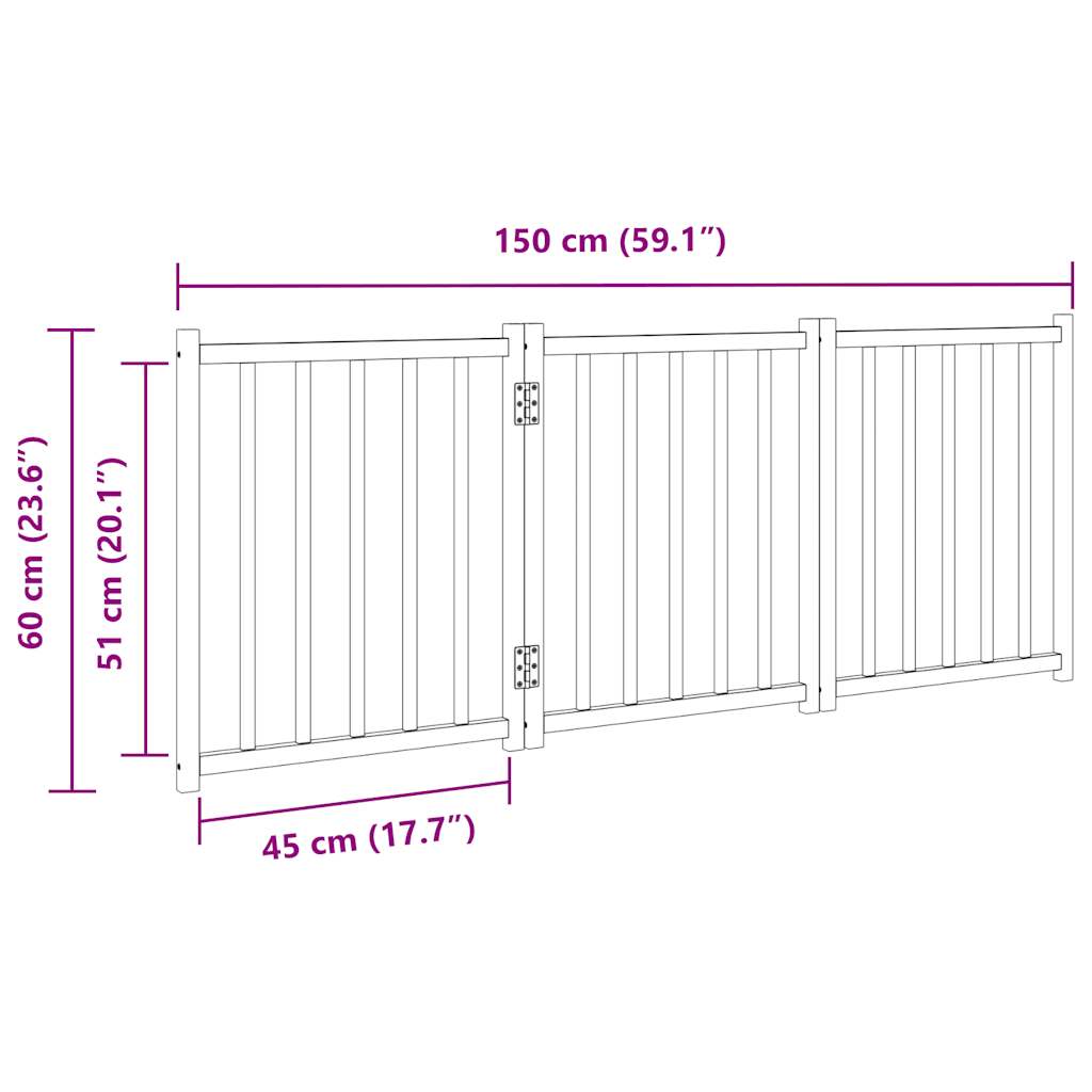 Cancello per Cani Pieghevole 3 Pannelli 150 cm Massello Abete 352268