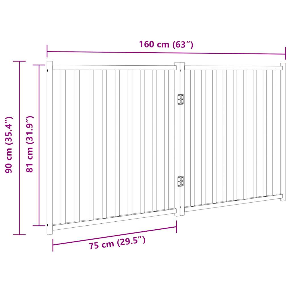 Cancello per Cani Pieghevole 2 Pannelli 160 cm Massello Abete 352274