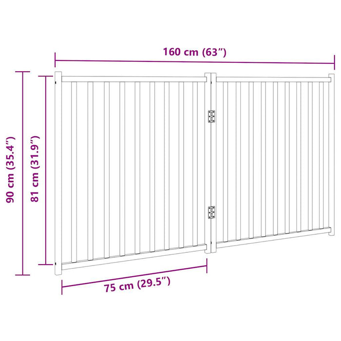 Cancello Cani Pieghevole 2Pannelli Marrone 160cm Massello Abete 352298