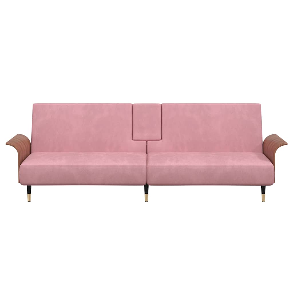 Divano Letto con Portabicchieri in Velluto Rosa 351853