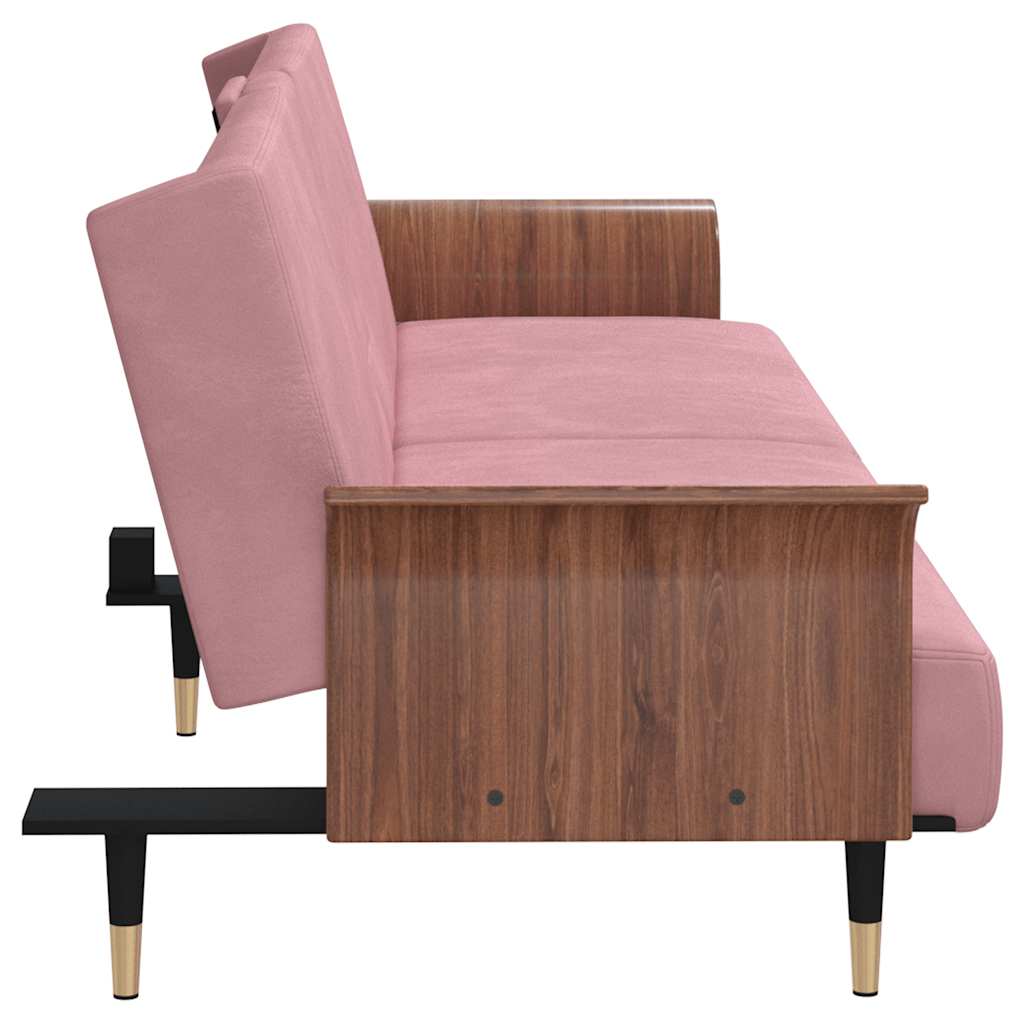 Divano Letto con Portabicchieri in Velluto Rosa 351853