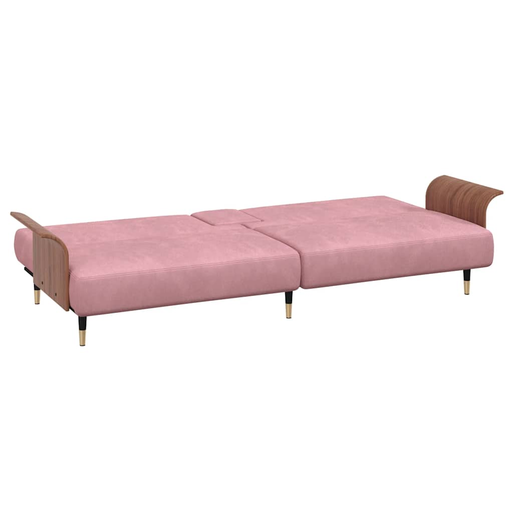 Divano Letto con Portabicchieri in Velluto Rosa 351853