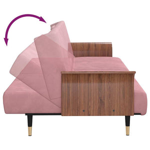 Divano Letto con Portabicchieri in Velluto Rosa 351853