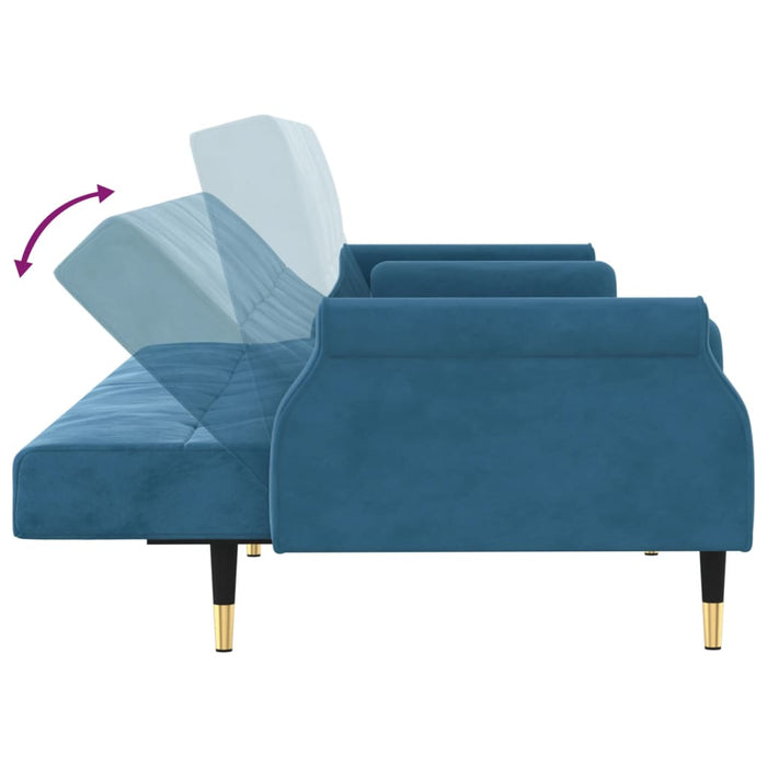 Divano Letto con Cuscini Blu in Velluto 351856