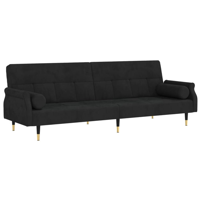 Divano Letto con Cuscini Nero in Velluto 351861