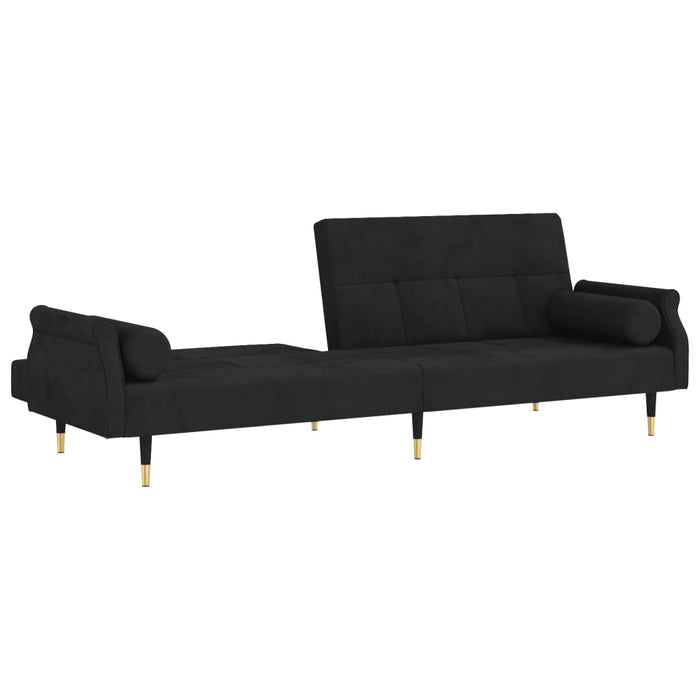 Divano Letto con Cuscini Nero in Velluto 351861