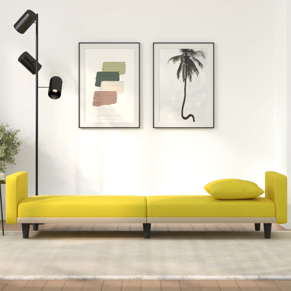 Divano Letto con Cuscini Giallo Chiaro in Tessuto 351879