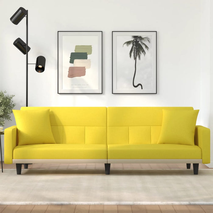 Divano Letto con Cuscini Giallo Chiaro in Tessuto 351879