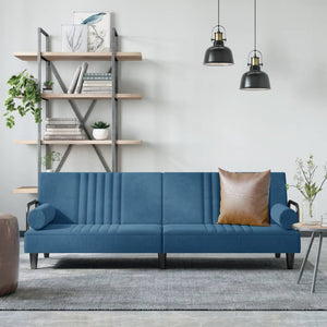 Divano Letto con Braccioli Blu in Velluto 351893