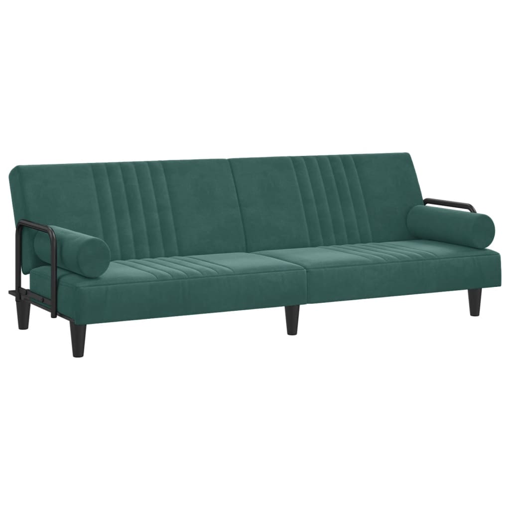 Divano Letto con Braccioli Verde Scuro in Velluto 351896