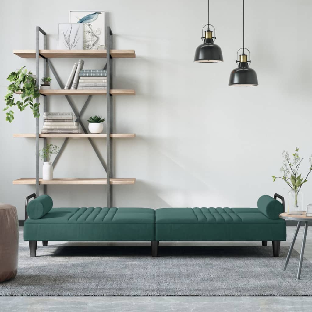 Divano Letto con Braccioli Verde Scuro in Velluto 351896