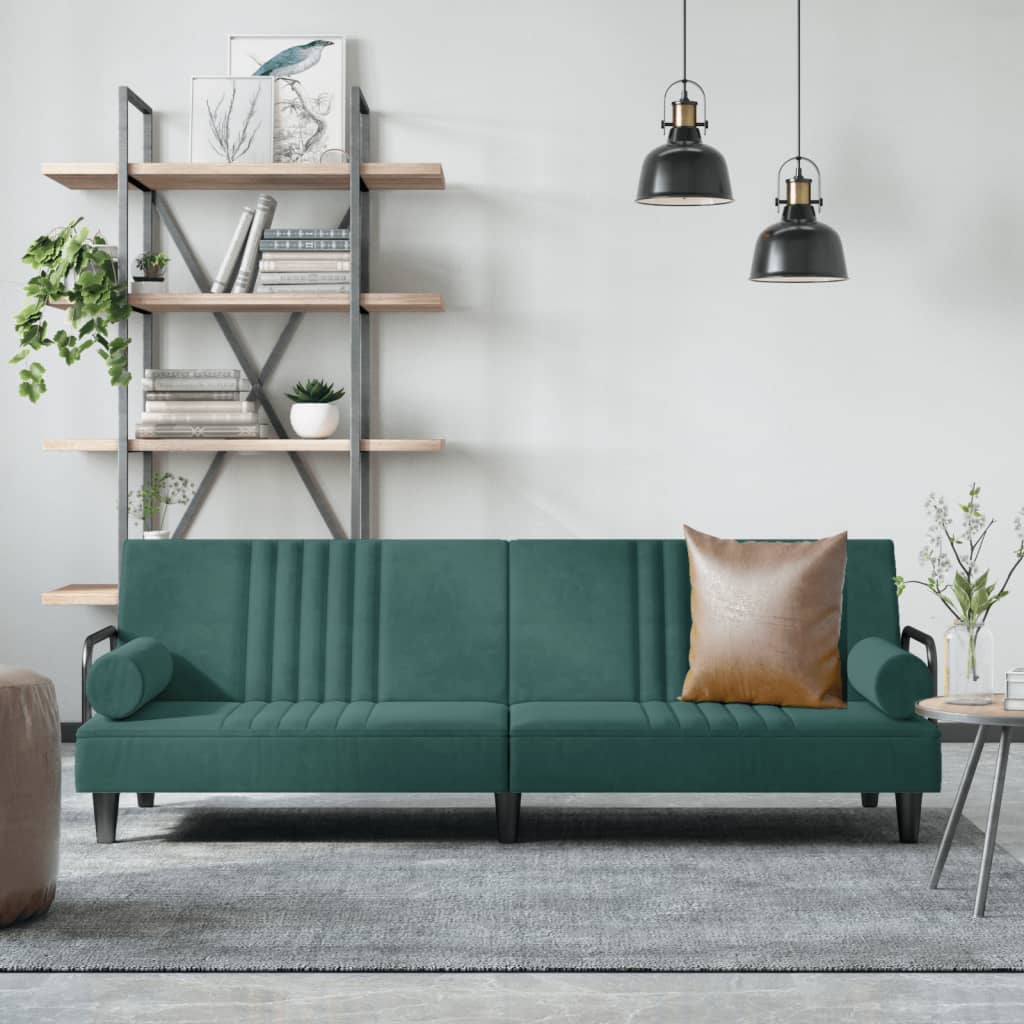 Divano Letto con Braccioli Verde Scuro in Velluto 351896