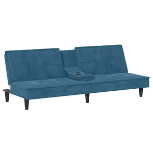 Divano Letto con Portabicchieri in Velluto Blu 351919