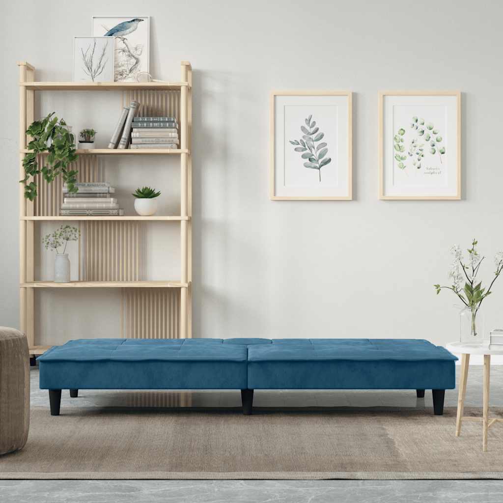 Divano Letto con Portabicchieri in Velluto Blu 351919