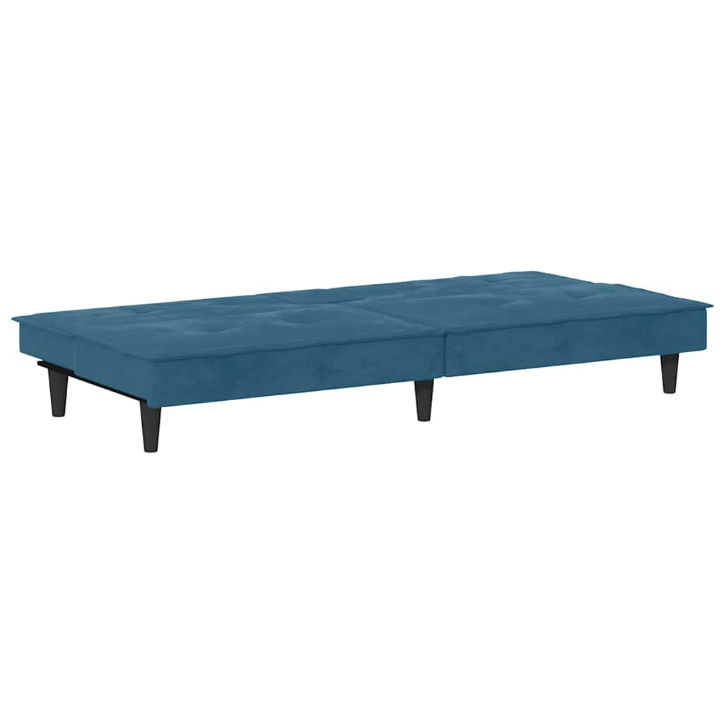 Divano Letto con Portabicchieri in Velluto Blu 351919