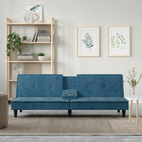 Divano Letto con Portabicchieri in Velluto Blu 351919