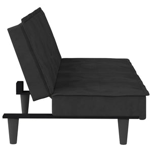 Divano Letto con Portabicchieri in Velluto Nero 351924