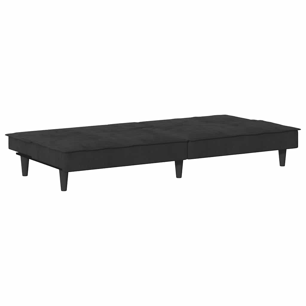 Divano Letto con Portabicchieri in Velluto Nero 351924