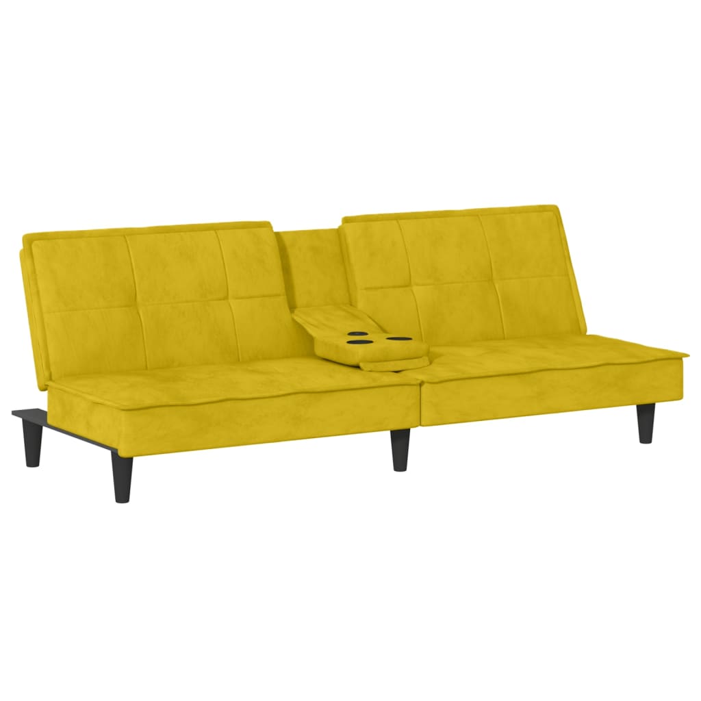 Divano Letto con Portabicchieri in Velluto Giallo 351925