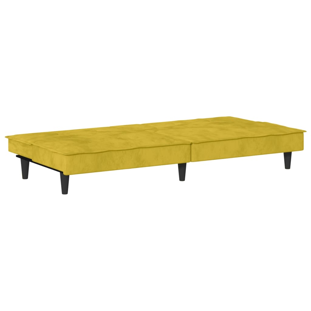 Divano Letto con Portabicchieri in Velluto Giallo 351925