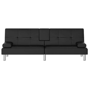 Divano Letto con Portabicchieri in Similpelle Nero 351926