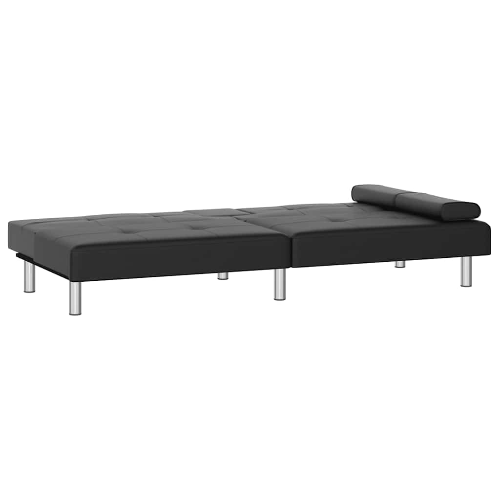 Divano Letto con Portabicchieri in Similpelle Nero 351926