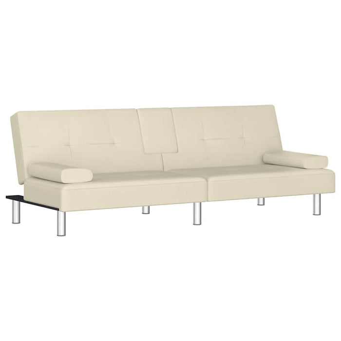 Divano Letto con Portabicchieri in Similpelle Crema 351927