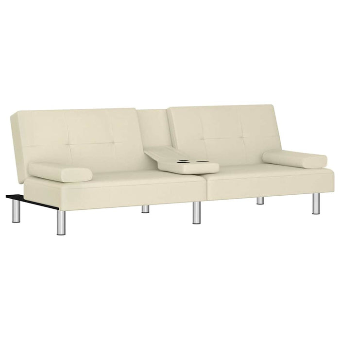 Divano Letto con Portabicchieri in Similpelle Crema 351927