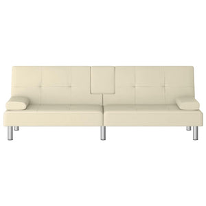 Divano Letto con Portabicchieri in Similpelle Crema 351927