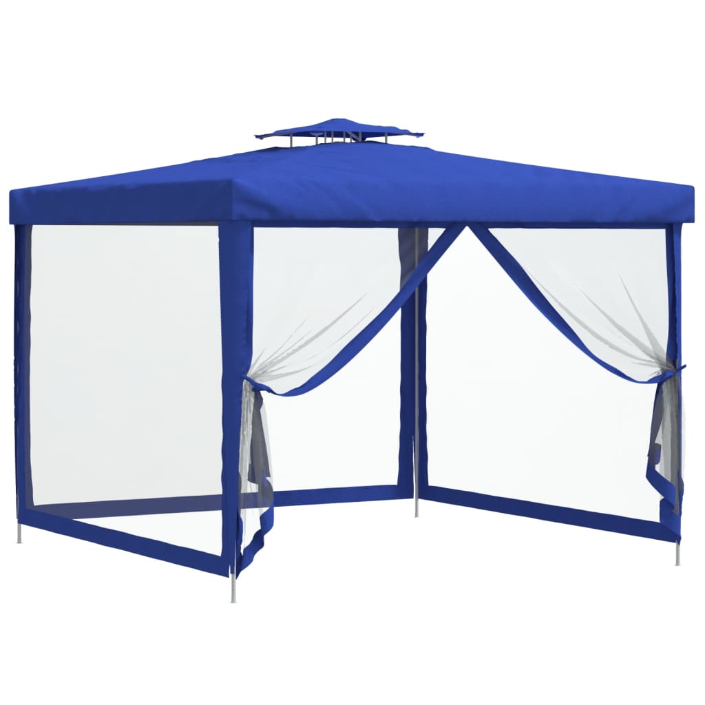 Gazebo con Tetto Doppio Blu 3x3x2,68 m in Tessuto 362627