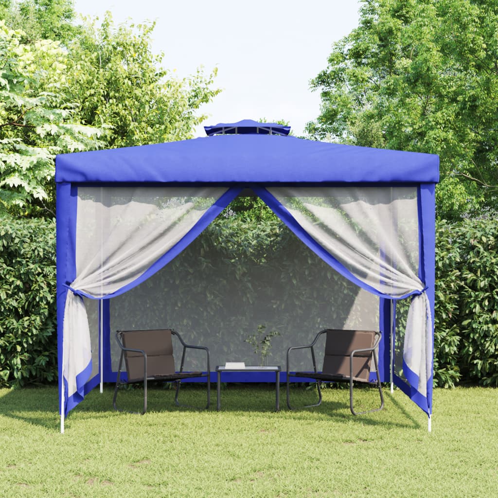 Gazebo con Tetto Doppio Blu 3x3x2,68 m in Tessuto 362627