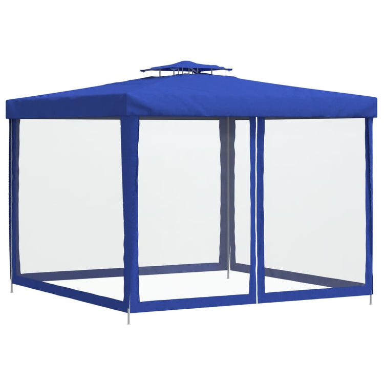 Gazebo con Tetto Doppio Blu 3x3x2,68 m in Tessuto 362627