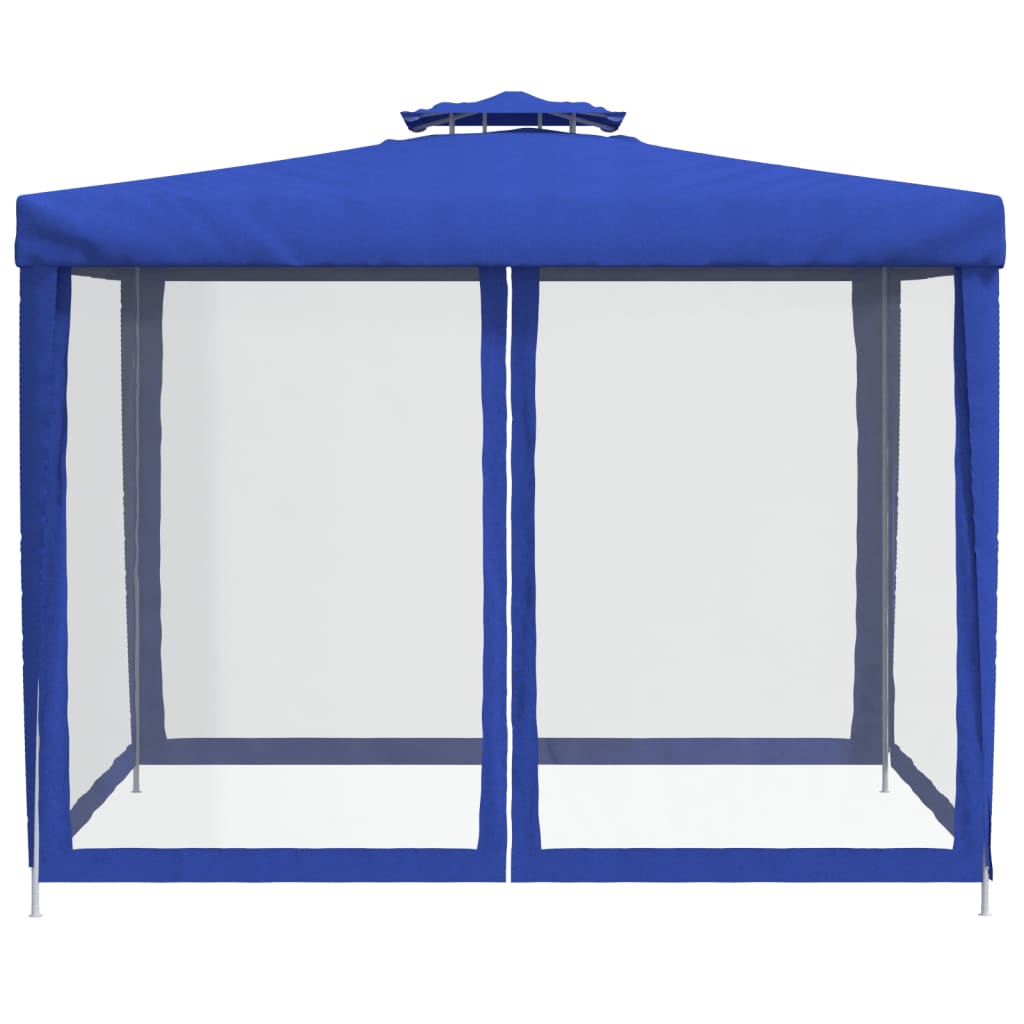 Gazebo con Tetto Doppio Blu 3x3x2,68 m in Tessuto 362627