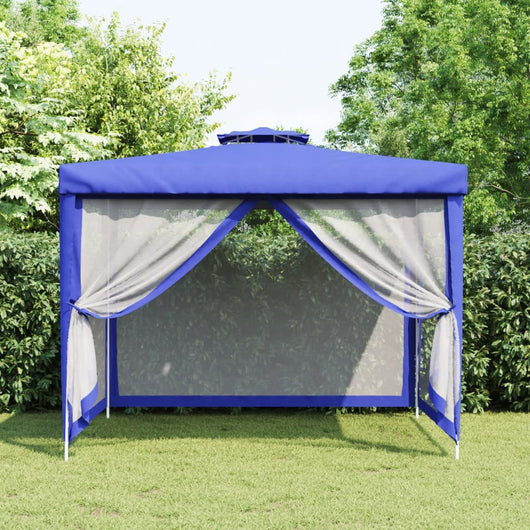 Gazebo con Tetto Doppio Blu 3x3x2,68 m in Tessuto 362627