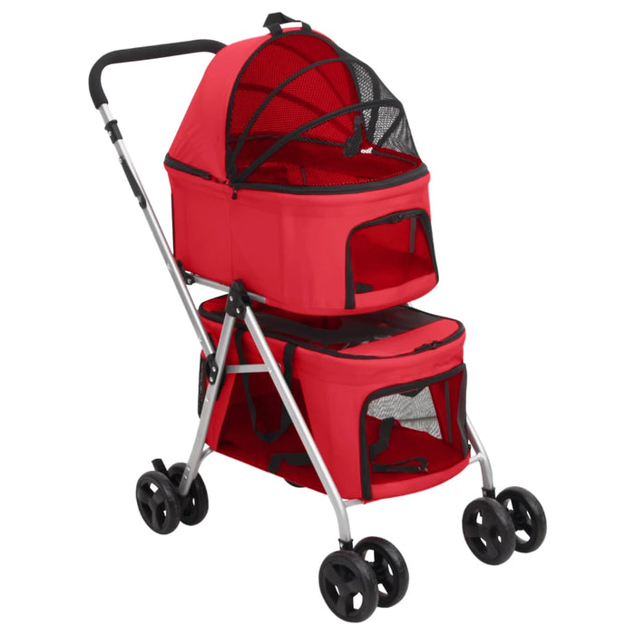 Passeggino Cani Pieghevole 2 Livelli Rosso 83x48x97cm Tessuto 172206