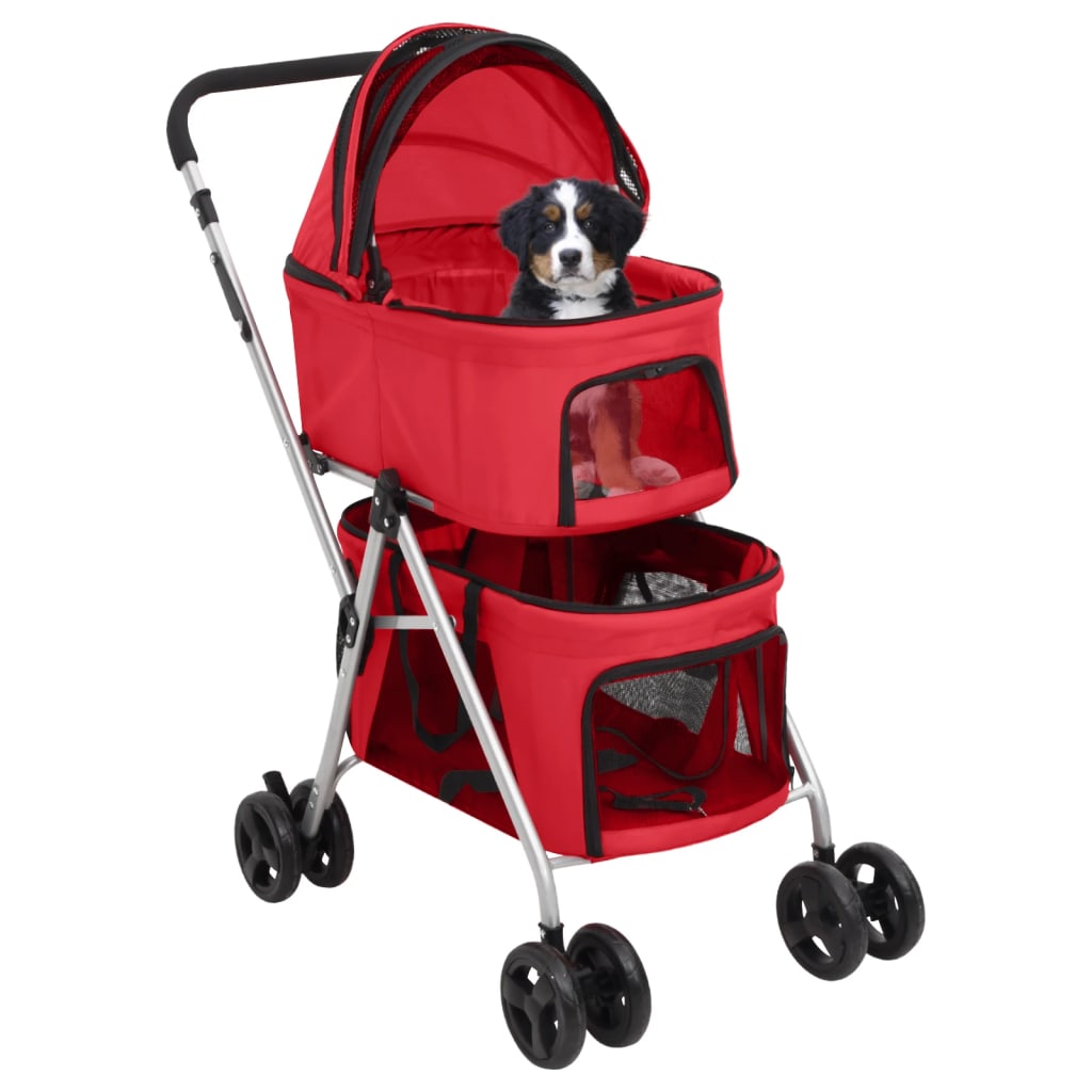 Passeggino Cani Pieghevole 2 Livelli Rosso 83x48x97cm Tessuto 172206