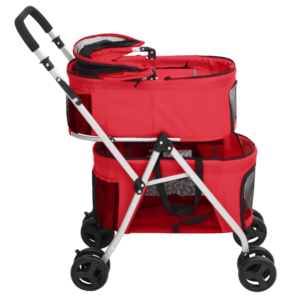 Passeggino Cani Pieghevole 2 Livelli Rosso 83x48x97cm Tessuto 172206