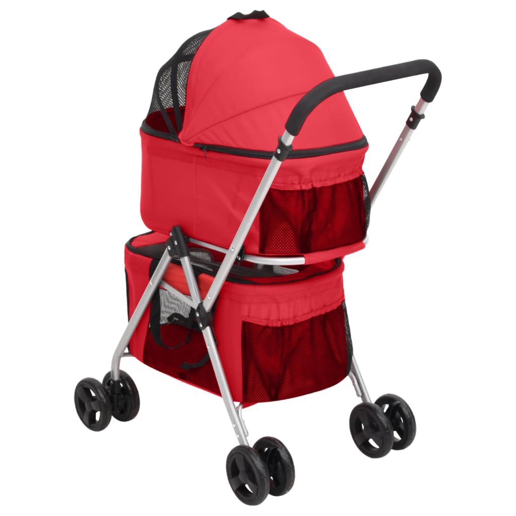 Passeggino Cani Pieghevole 2 Livelli Rosso 83x48x97cm Tessuto 172206