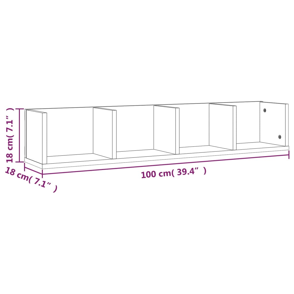 Mensola Muro Porta PC Rovere Fumo 100x18x18cm Legno Multistrato cod mxl 33071