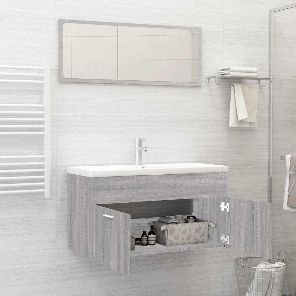 Set Mobili da Bagno 2 pz Grigio Sonoma in Legno Multistrato 826624