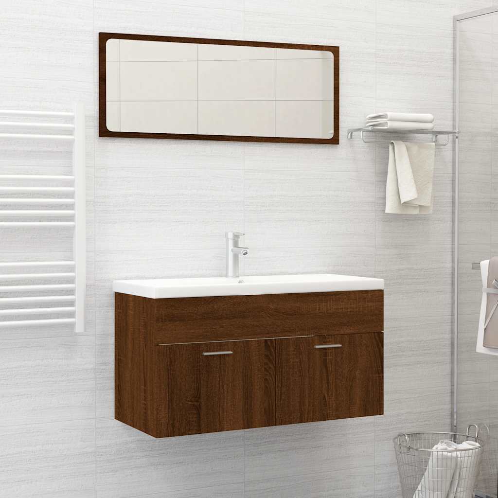 Set Mobili da Bagno 2 pz Rovere Marrone in Legno Multistrato 826625