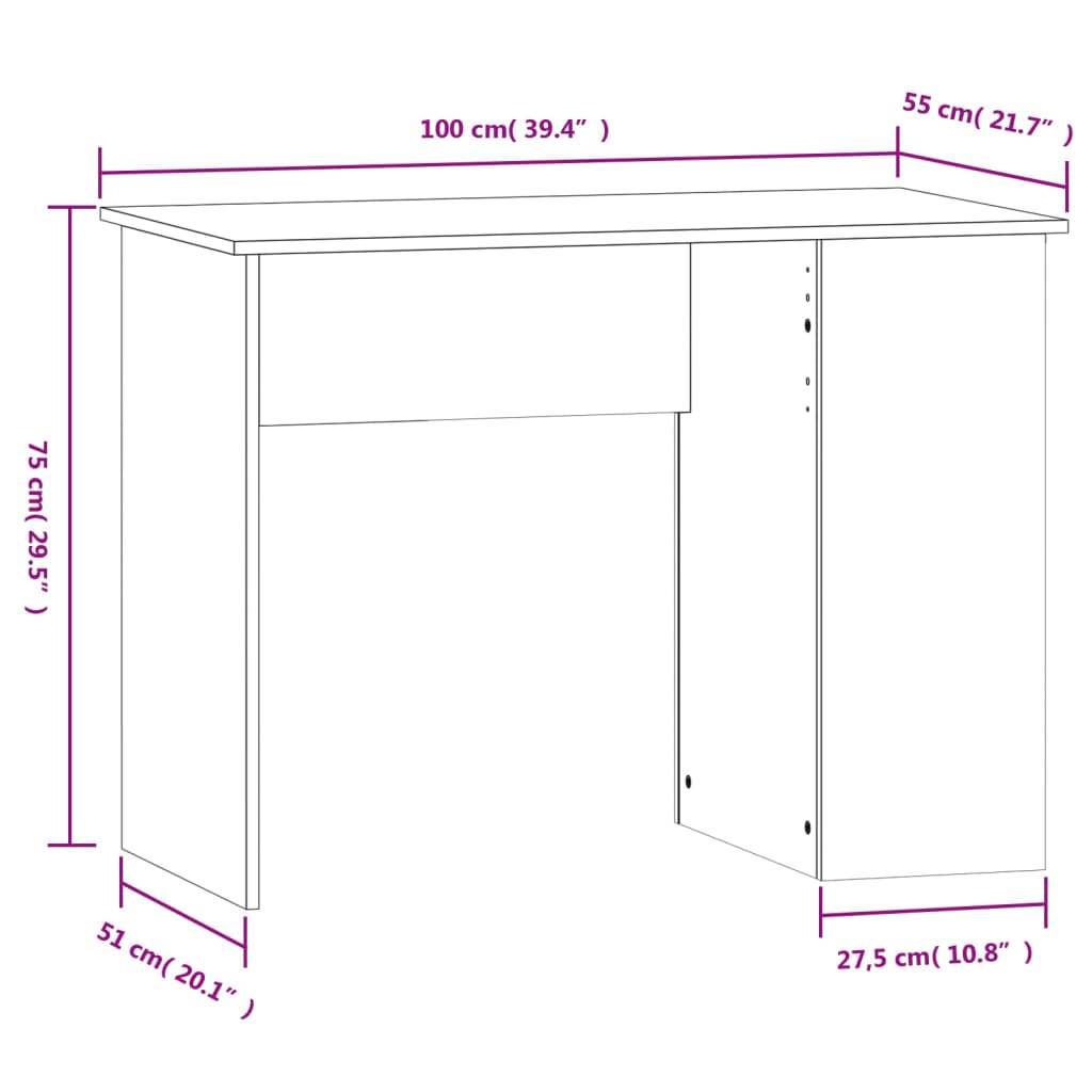 Scrivania Bianca 100x55x75 cm in Legno Multistrato 823024