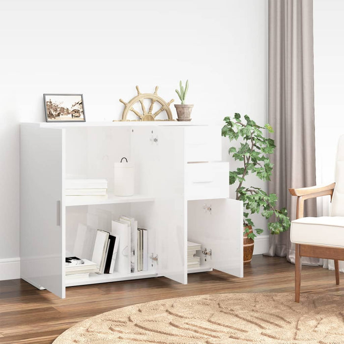 Credenza Bianco Lucido 91x29,5x75 cm in Legno Multistrato 823271