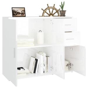 Credenza Bianco Lucido 91x29,5x75 cm in Legno Multistrato 823271