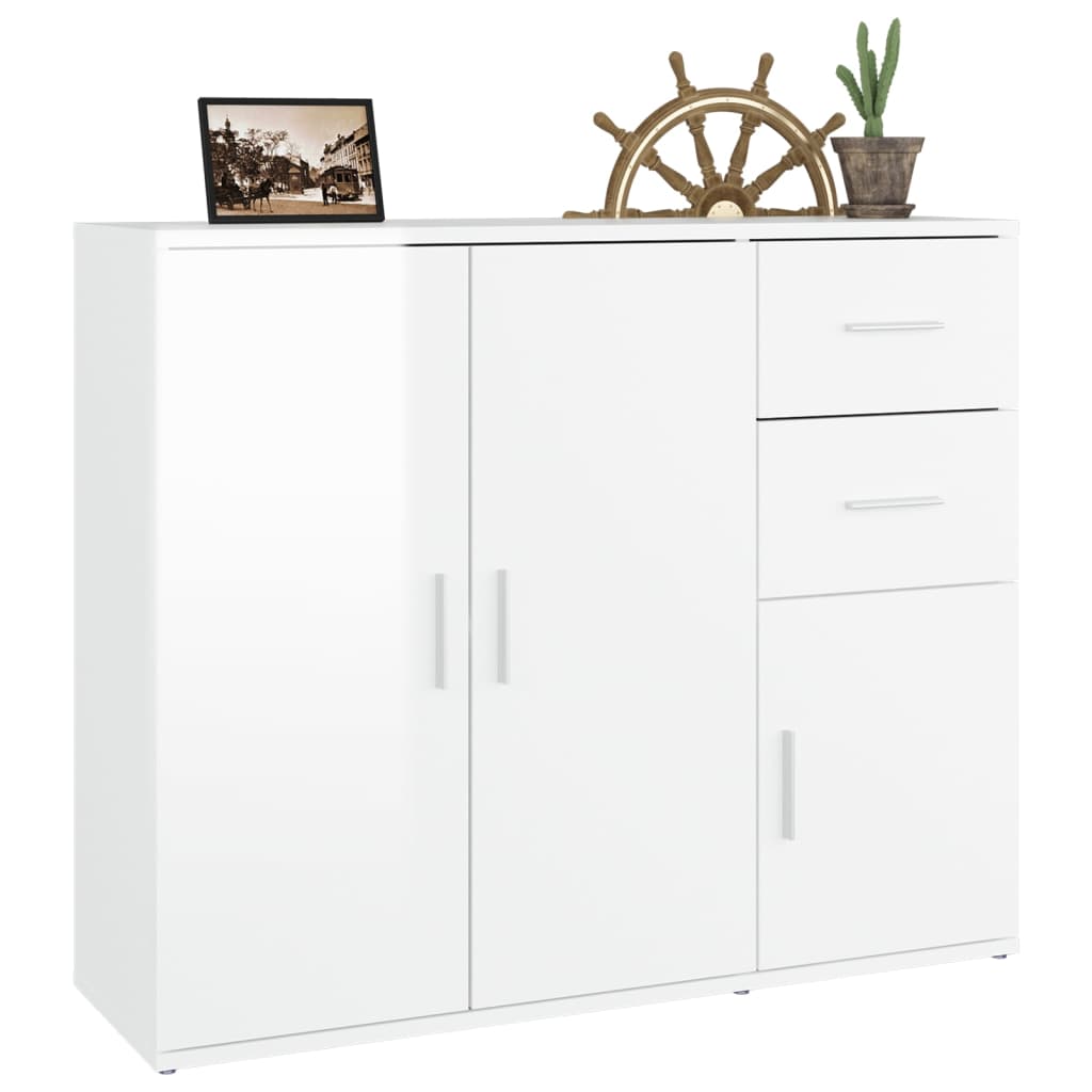 Credenza Bianco Lucido 91x29,5x75 cm in Legno Multistrato 823271