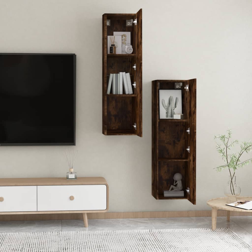 Mobili Porta TV a Parete 2 pz Rovere Fumo 30,5x30x110 cm 826677