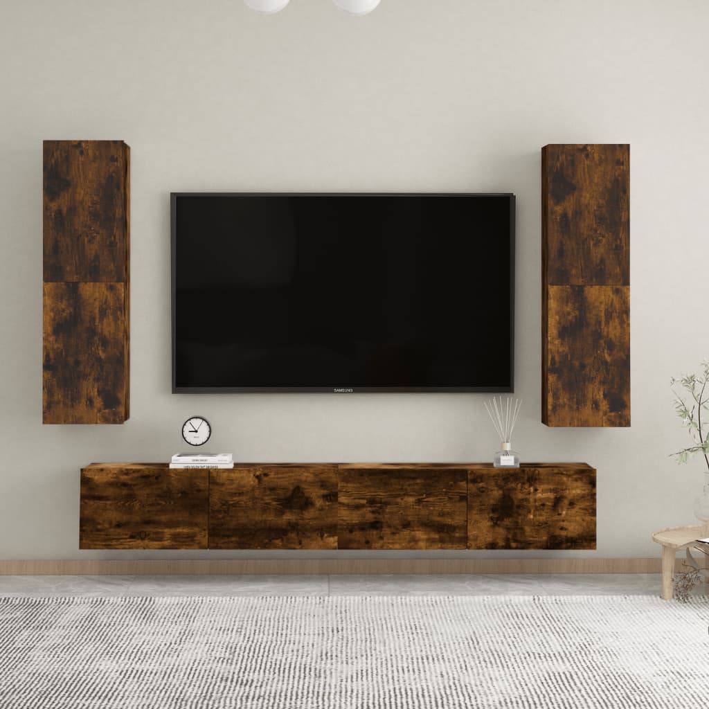 Mobili Porta TV a Parete 2 pz Rovere Fumo 30,5x30x110 cm 826677