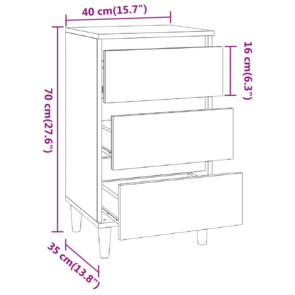 Comodino Grigio Cemento 40x35x70 cm in Legno Multistrato 819664