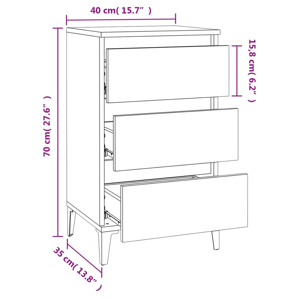 Comodino Grigio Cemento 40x35x70 cm in Legno Multistrato 819672